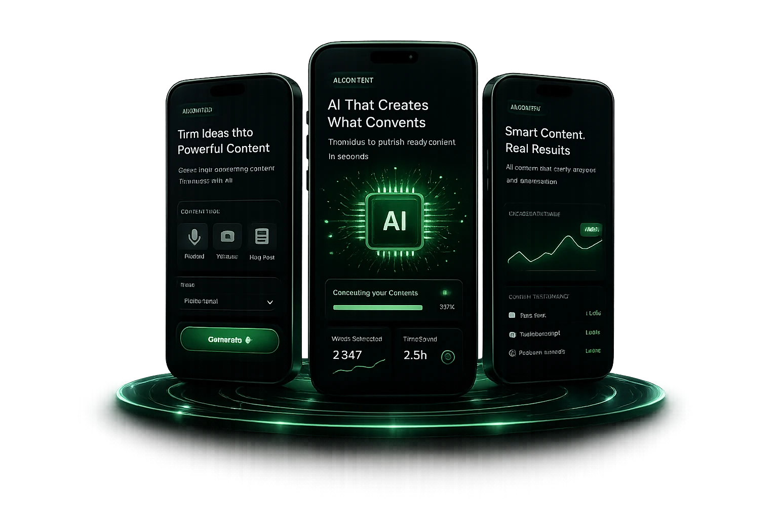 AI SaaS content displayed across mobile screens
